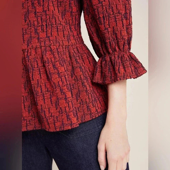 Ro & De Anthropologie Top Size S “parette” Peplum Orange Navy Preppy Career City - Picture 5 of 10